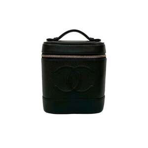 CHANEL Black Caviar Leather Logo Vanity Bag
